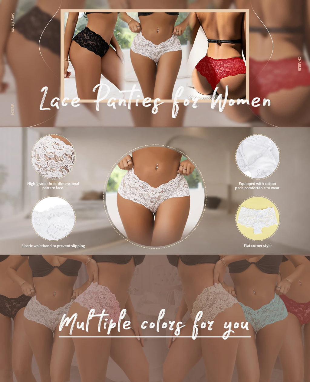 Comeondear Sexy Briefs Panties Women Floral Lace White High Waist Stretch Short Sexy Underwear Comfortable 6XL Plus Size Panties
