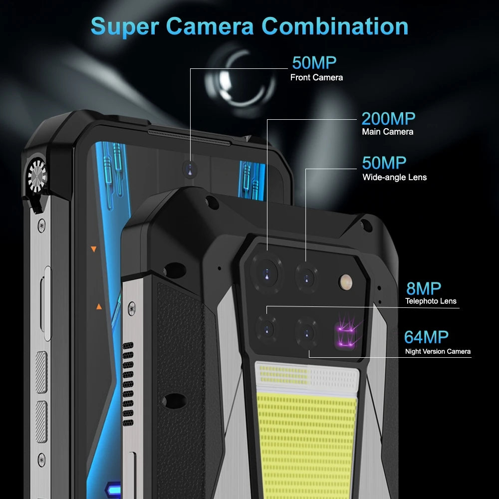 Unihertz Tank 3 Pro Rugged Phones 5G 32/36GB 512GB 200MP Camera 23800mAh Battery 120W Android 13 Dimensity 8200 Smartphone