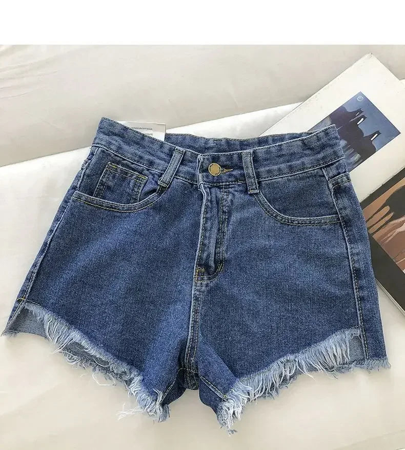 2026 New Summer Women High Wiast Raw Hem Denim Shorts Soild White Black Blue Korean Wide Leg Pants Mon Shorts  Jean Shorts