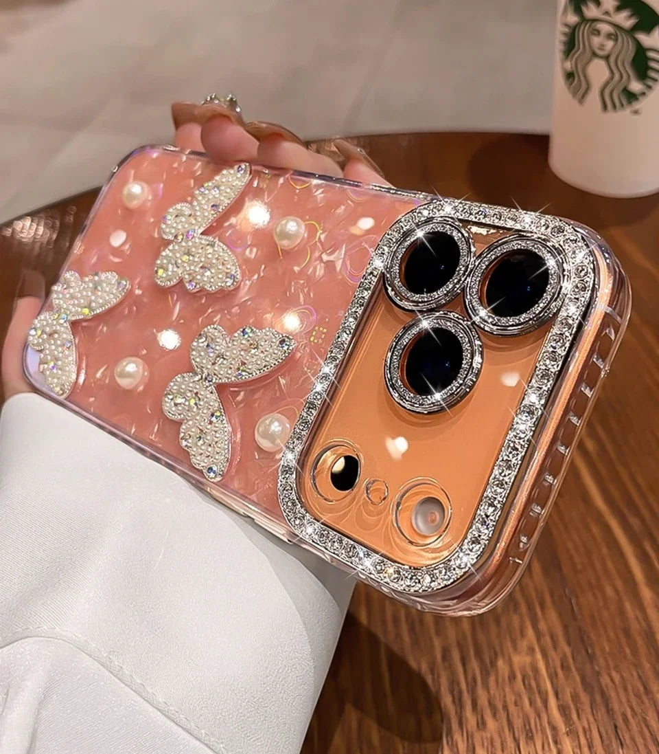 Diamond Bling Glitter Phone Case For iPhone 17 Air 11 12 13 16 Pro Max 15 14 16 Plus 17Pro Max Cute Butterfly Protector Cover