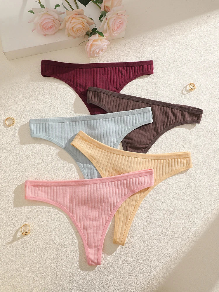 FINETOO 5PCS Sexy G-string Cotton Women Lingerie Panties Thong Female Underwear Sexy Pantys Underpant Girl Intimates Thongs S-XL