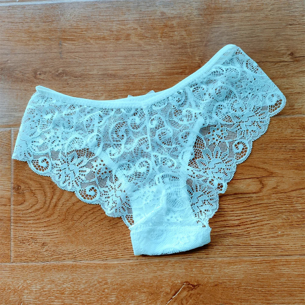 3Pcs/Set Sexy Panties Women Perspective Lace Underwear Hollow Out Breathable Briefs Cute Bow Intimates Lingerie Ladies Underpant