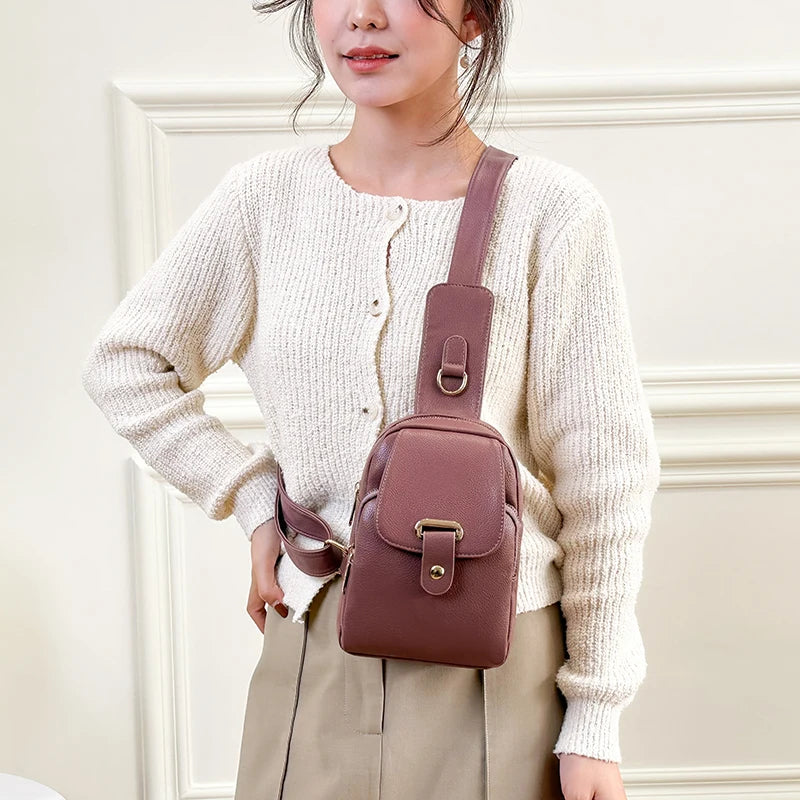 Women Bag Chest Bags Soft PU Leather New Trend Bags Female Crossbody Bag Shoulder Messenger Bags Multiple Pockets Pack Designer
