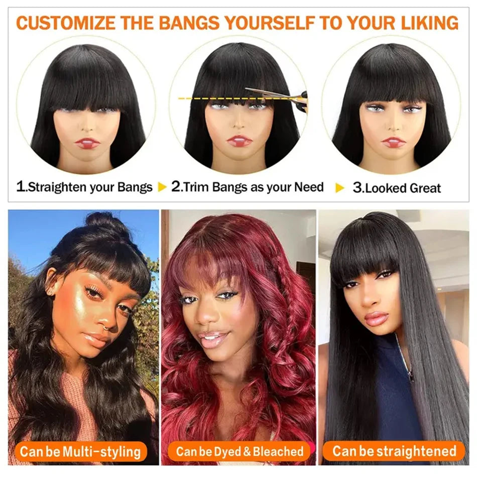 Wear Go Glueless Loose Body Wave Human Hair Wig With Bangs Full Machine Made With Bangs Brazilian Body Wave Wig Cheap On Sale