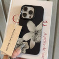 Black & White Floral Pattern Phone Case For iPhone 16 17 15 14 Pro Max 12 11 13 Plus 17 Air Lichee Pattern Soft Phone Cover