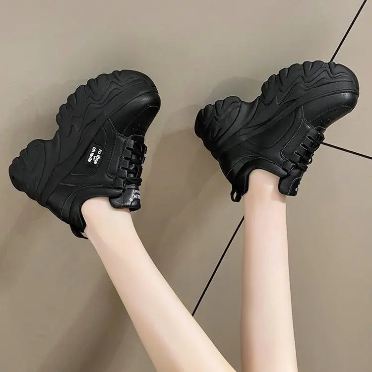 Women Shoes Trend White Black Chunky Sneakers Autumn Winter Thick Bottom Dad Shoes High Quality PU Leather Platform Sneakers New