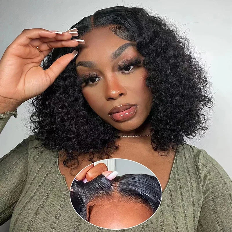 Water Wave 4x4 Glueless Bob Wigs Human Hair Brazilian Hair Wigs For Women Curly Wigs On Clearance Sale Glueless Wigs Human Hair