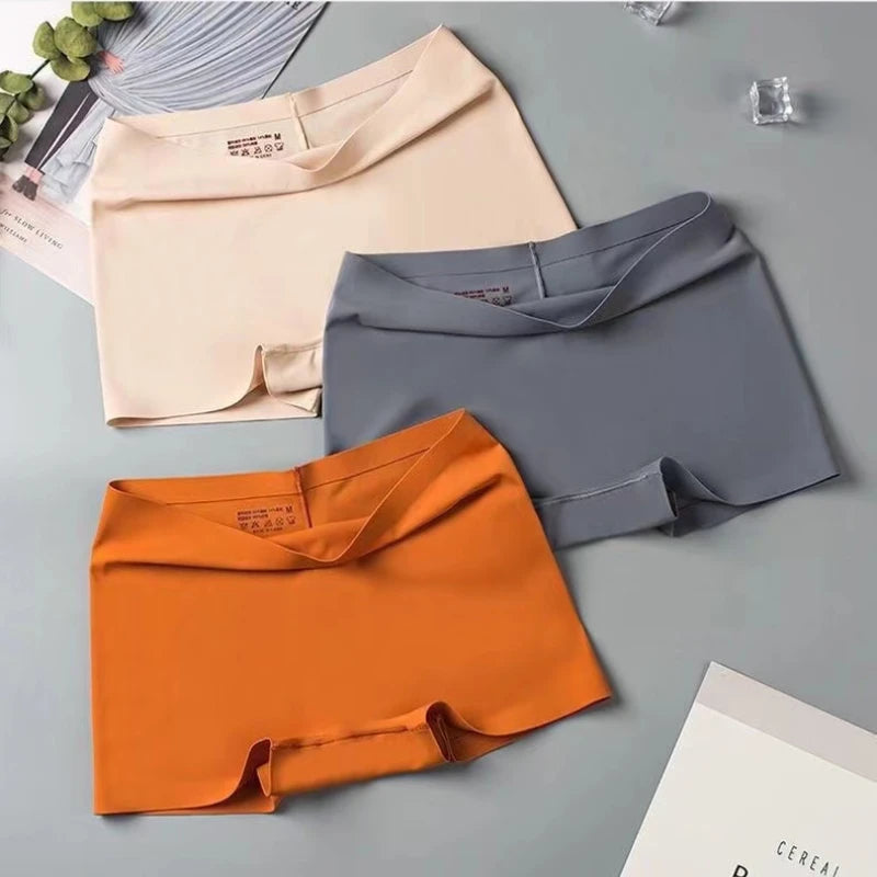 Seamless Silky Underwear Ladies Panties Women's Boxer Shorts Safety Pants Soild Female High Waist Lingerie Panty