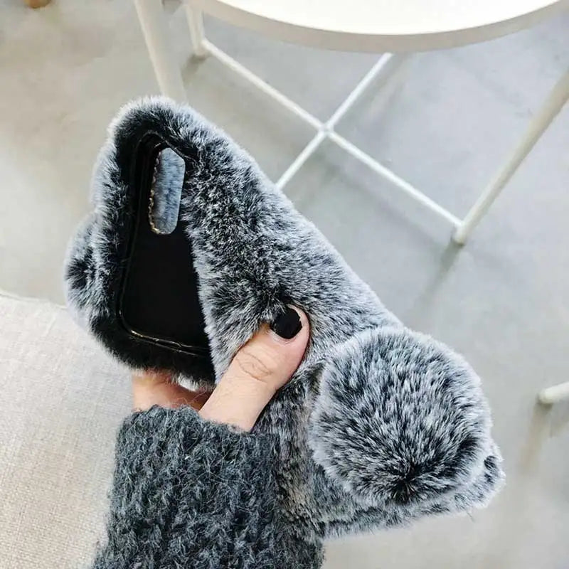 Cute Hairy Rabbit Animal Phone Case For iPhone 15 14 13 Pro Max 12 Mini 11 Pro Max X XS MAX XR 7 8 Plus Soft Plush Cover