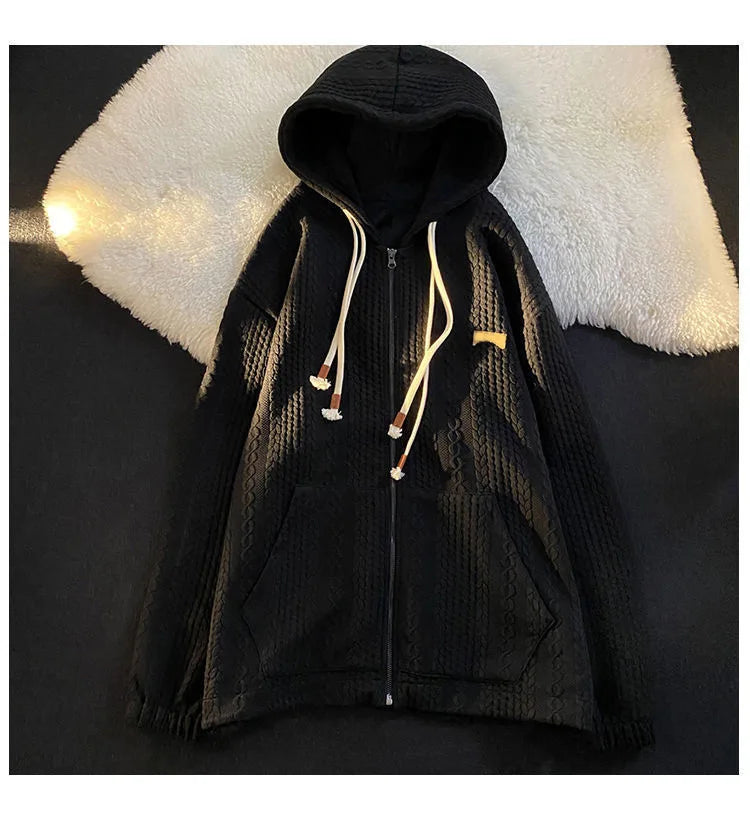Spring Zipper Hooded Sweatshirts Women Streetwear Long Sleeve Cardigan Top Cloth Female Loose Zip Up Hoodies Pocket Vintage