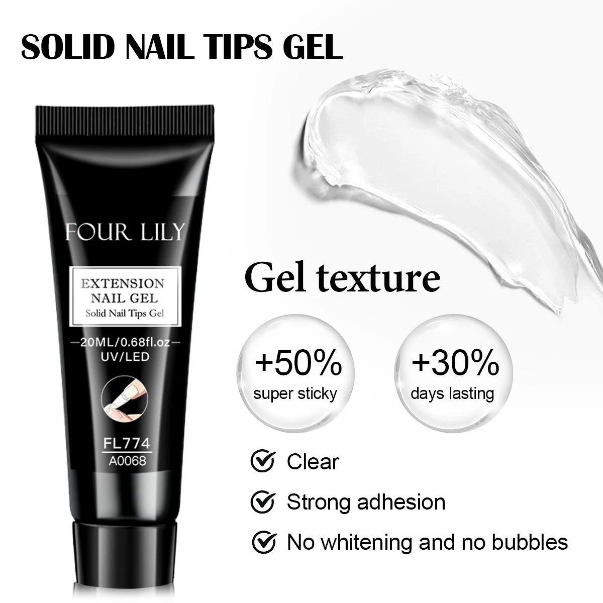 20ml Solid Nail Nail Tips Gel for Press On Nails, Adhesive 3 in 1 Nail Gel for Fake Nails, Super Strong Acrylic Nail Gel