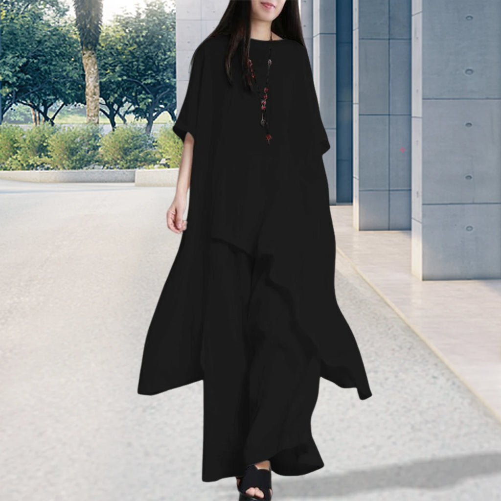 Simple Women Tops Pants Set Cotton Blend Short Sleeve Breathable Elastic Waist Outfit Suit  T-shirt Pants Set Comfy