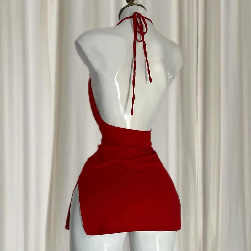 New Fashion Sexy Girl Dress Elegant Irregular Slim Sweet Korean Women Mini Dresses Nightclub V Neck Backless Bandage Dress