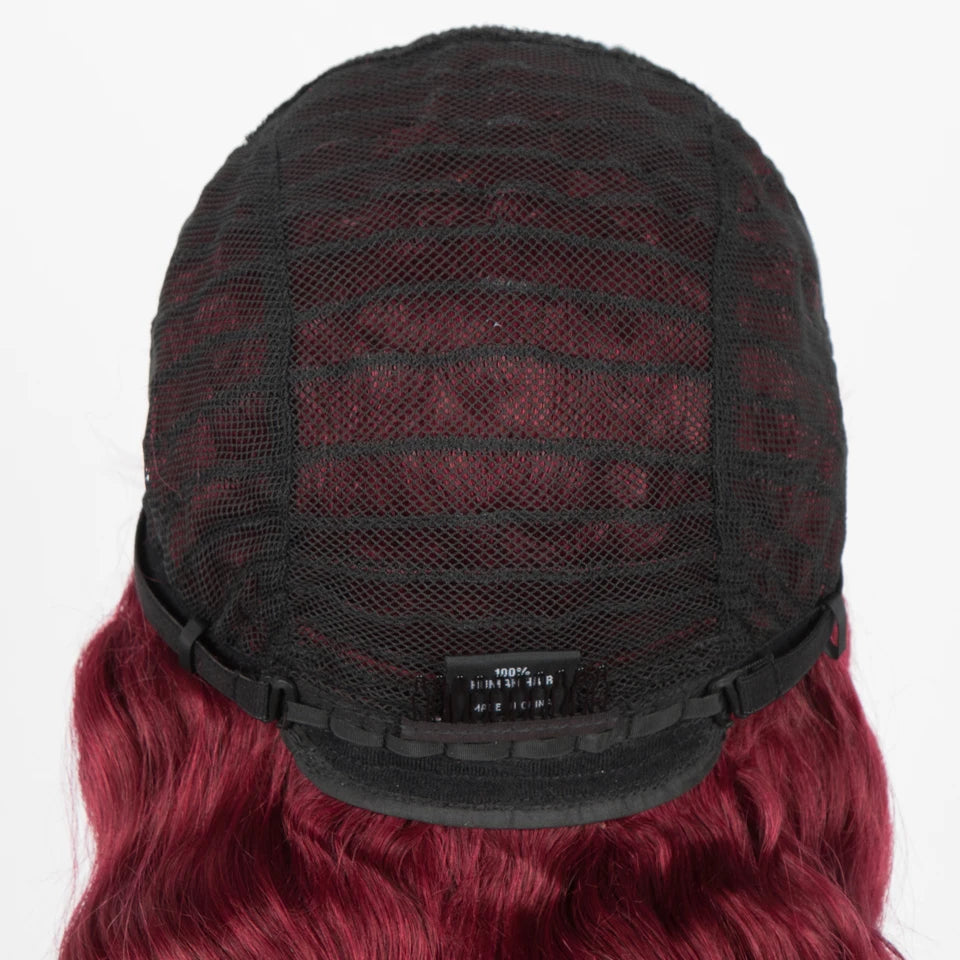 Lekker Burg Red Long Deep Wavy 100% Human Hair Wigs With Bangs For Women Brazilian Remy Hair Glueless Cosplay Colored Wigs