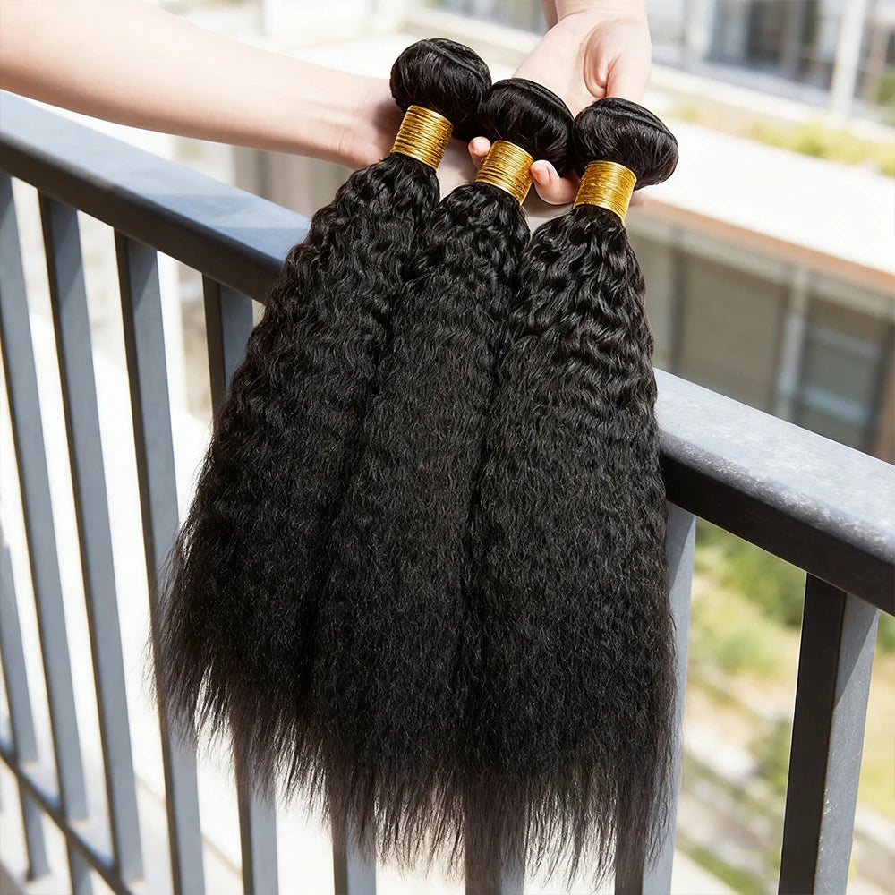 30 Inch Remy Human Hair Indian 12A Kinky Straight 3 Bundles Raw Virgin Unprocessed Yaki Straight Double Weft Bulk Braiding Hair