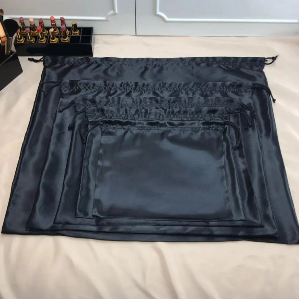 Black High Quality Smooth Storage Bag Dust Bag Bundle Drawstring Bag Environmental Protection Storage Bag Silk Satin Cloth