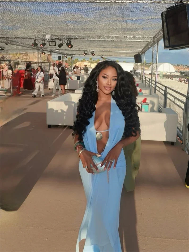 Sexy Dress Set Women Halter Crop Top And Maxi Skirt Matching Sets Female Elegant Beach Club Party Skirt Two Piece Set