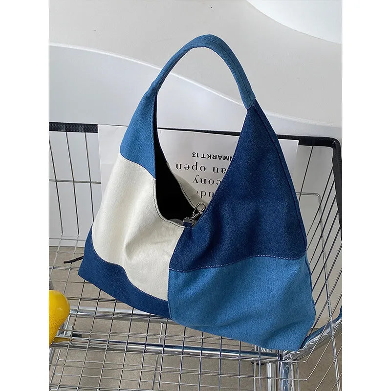 Patchwork Design Women Shoulder Bag Fashion Denim Female Handbags large capacity Jeans big Totes