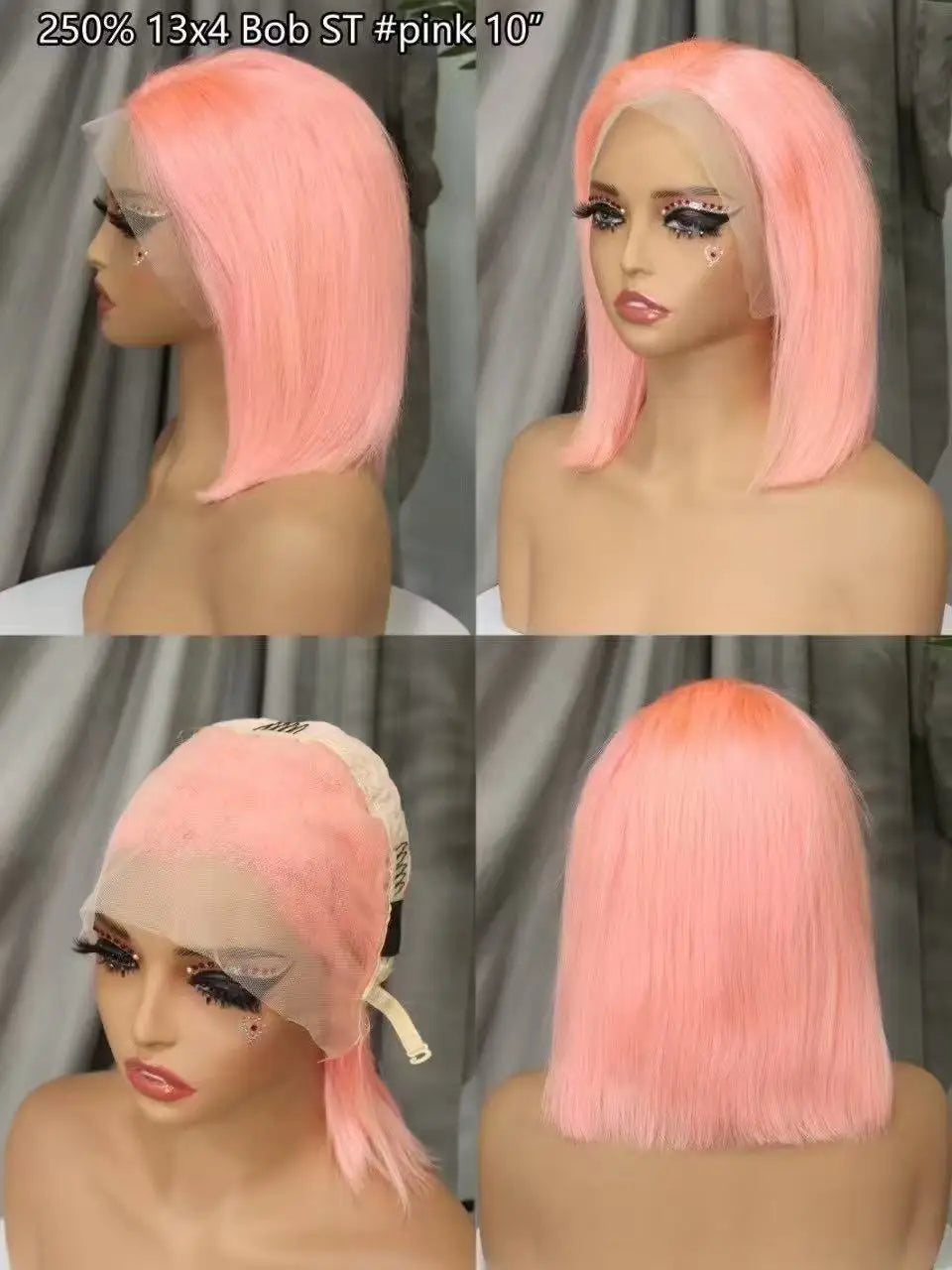 Pink Bob Wig Human Hair Wigs 250% 13x4 Transparent Lace Front Double Drawn Bone Straight Colored Bob Wigs for Black Women