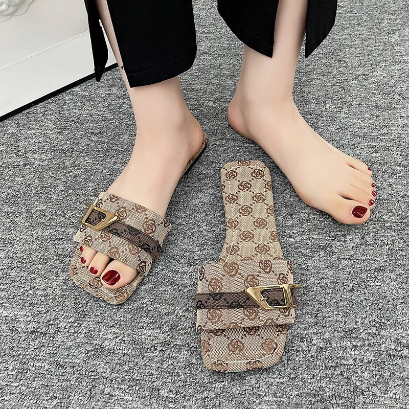 Women Denim Slippers Flat Peep Toe Sandals Ladies Casual Beach Slippers Female Luxury Flat Lightweight Shoes Woman Slides Women