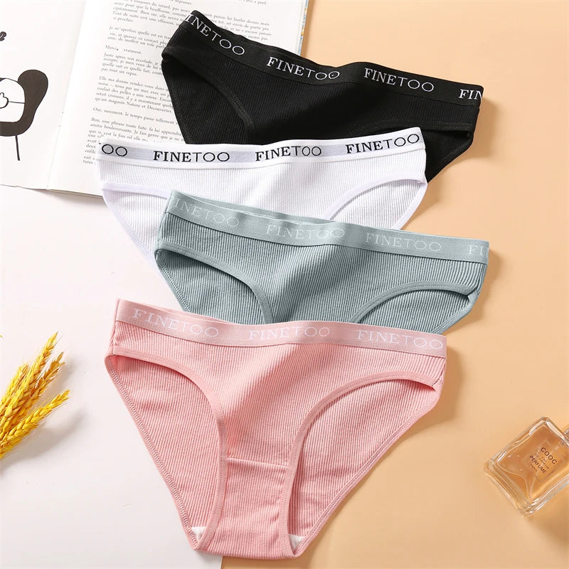 FINETOO 6Pcs Women Cotton Panties M-2XL Striped Underwear Letter Belt Briefs Female Low Waist Lingerie Stretchy Solid Lingerie