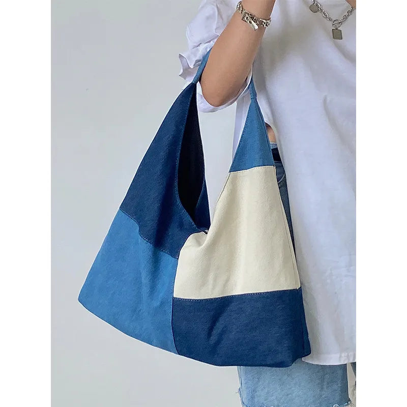 Patchwork Design Women Shoulder Bag Fashion Denim Female Handbags large capacity Jeans big Totes