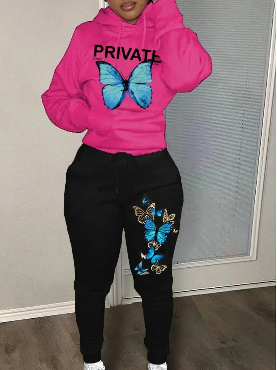 Women's Sets Hoodies Pants Suit 2-Piece Outfits Suit 2025 New Letter Print Aesthetics Sweatshirt and Sweatpants Ladies Tracksuit