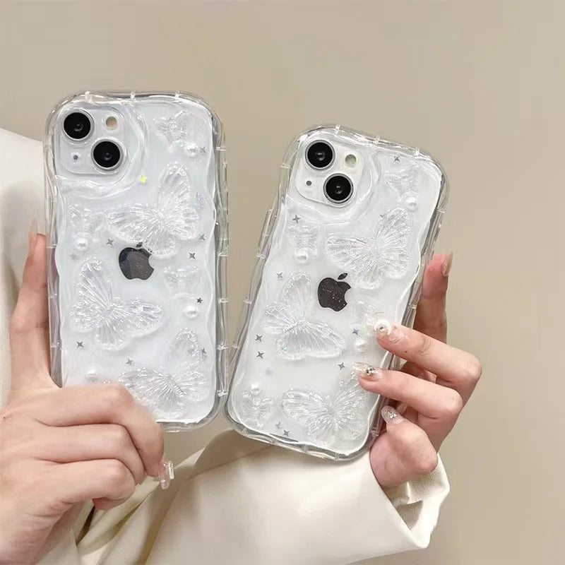 Pearl butterfly wave pattern all-inclusive anti-drop phone case suitable for iPhone17Promax 16 15 14 13pro