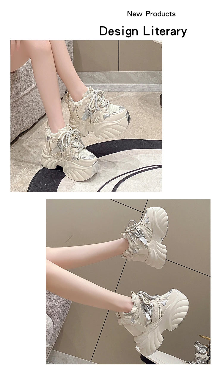 NEW Women Chunky Sneakers Internal 11CM High Platform Breathable Mesh Shoes Ladies Wedges Casual Shoes For Woman Sports Dad Shoe