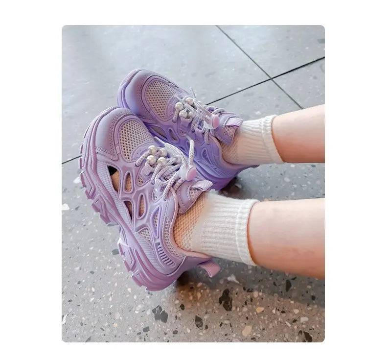 Children Mesh Casual Shoes Girls Summer White Chunky Dad Sneakers Kids Toddler Lightweight Non Slip Summer Comfort Shoes