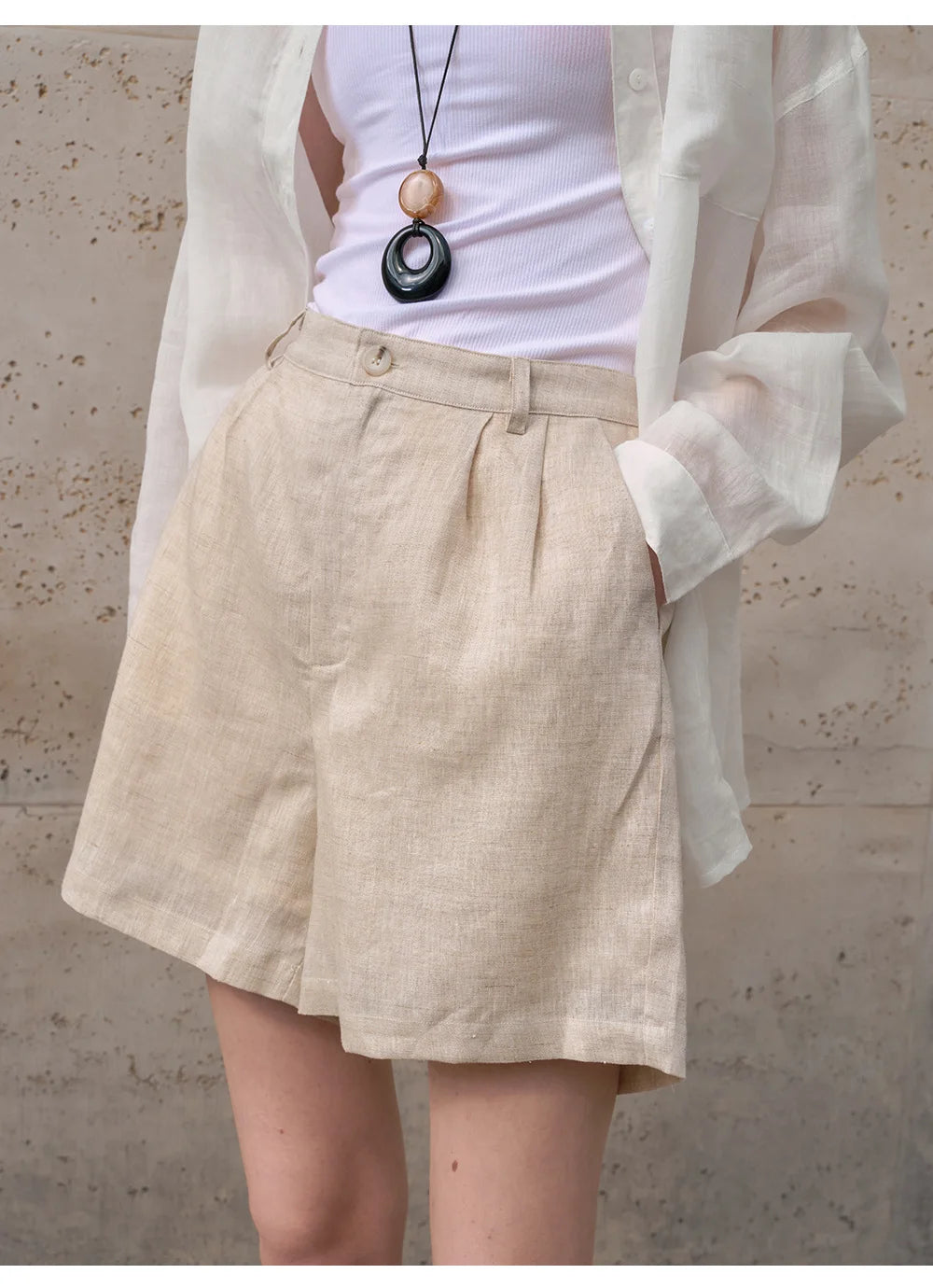 Retro 100% Linen Short Pants Women High Wasit Casual Harajuku Fashion Streetwear White Color Summer Office Lady Female Shorts