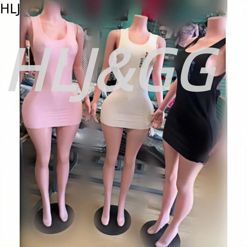 HLJ Summer New Letter Print Ribber Bodycon Mini Dresses Women Round Neck Sleeveless Slim Vestidos Fashion Y2K Streetwear BR 2026