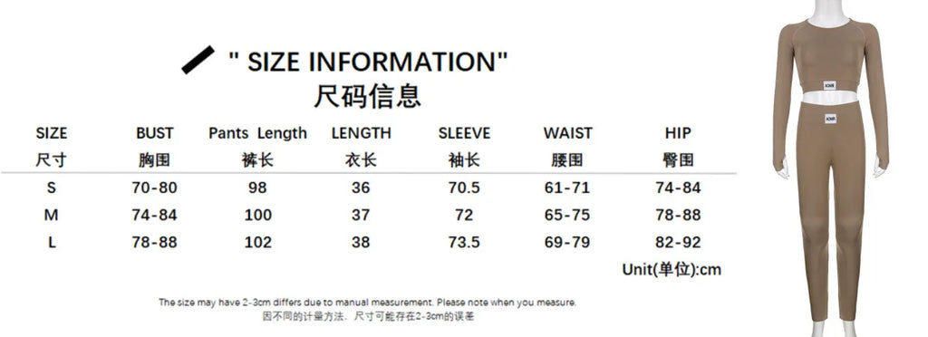 Spring Autumn Black 2 Two Peice Sets Tracksuit Women Outfits Long Sleeve Crop Top Trousers Skinny Sports Yoga Sets Itness Wear