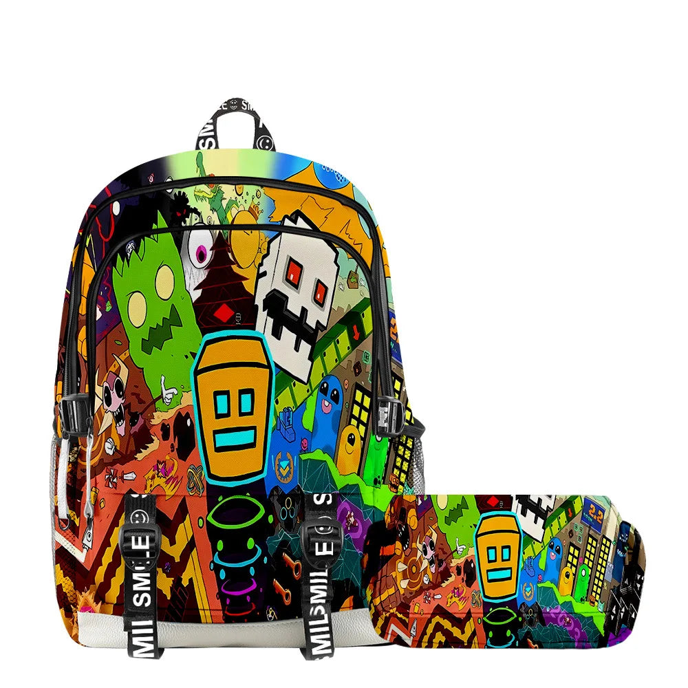 Classic Popular Geometry Dash Student School Bags Unisex 3D Printed Oxford Waterproof Notebook multifunction Travel Backpacks