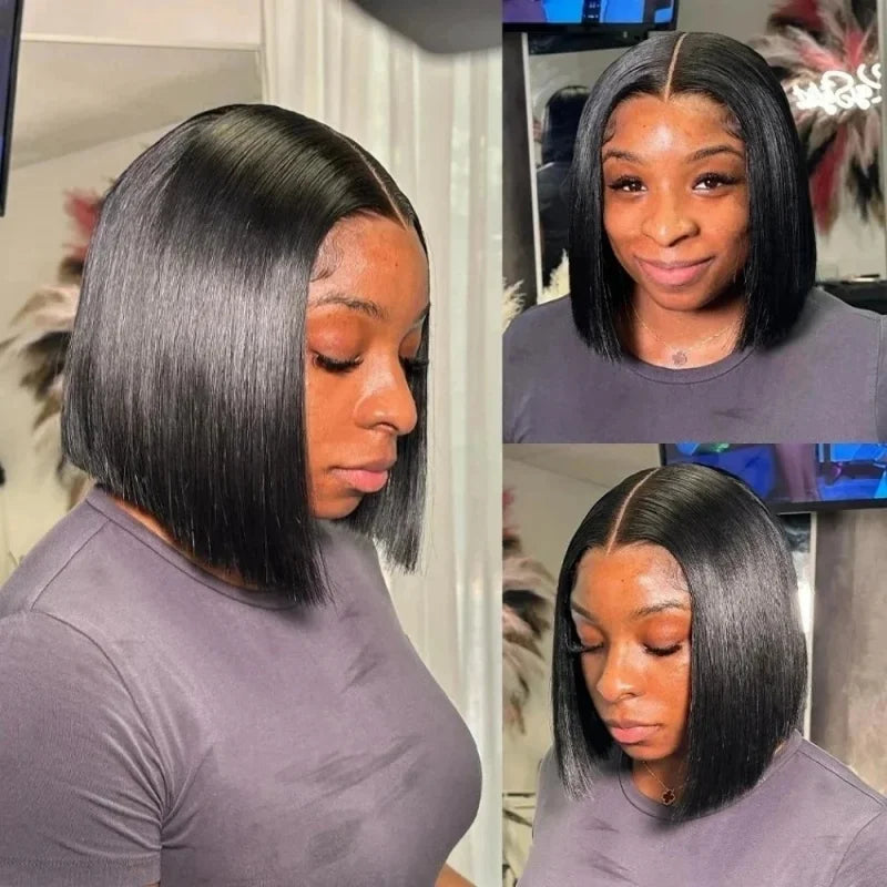 13x4 Short Bob Straight 13x4 Transparent Lace Front Wig 200% Density Human Hair Pre Plucked Wigs For Black Women 12 16 Inch
