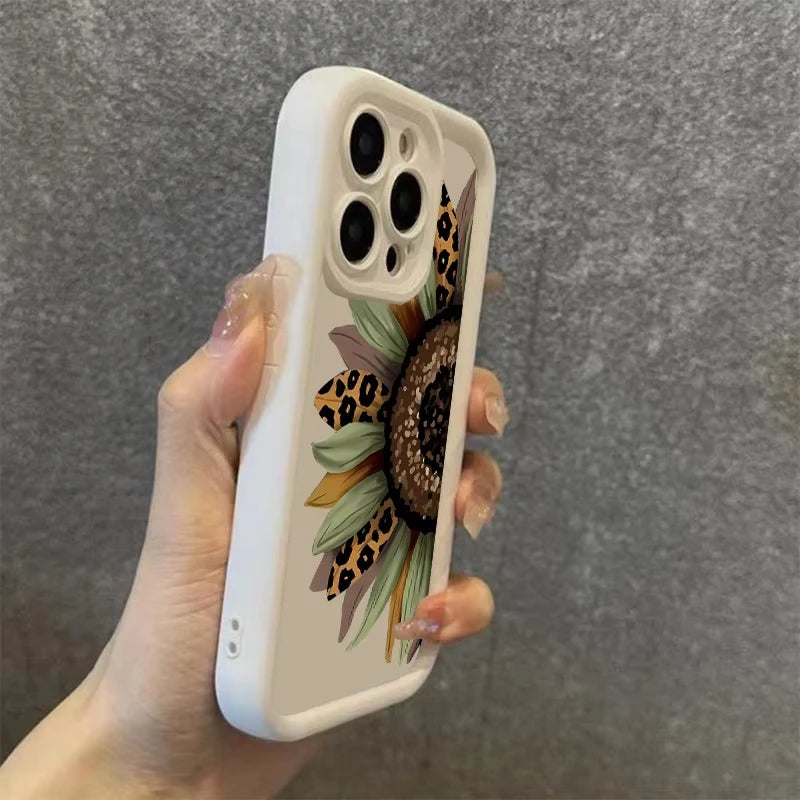 Cute Sunflower Pattern Phone Case For iPhone 17 11 12 13 14 15 16 Pro Max 16E XR X XS 7 8 Plus SE 2025 Silicone Soft Cover