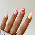 24 pcs  long almond French press on nails,3D gel  flower manicure design, summer manicure, suitable for women and girls to wear