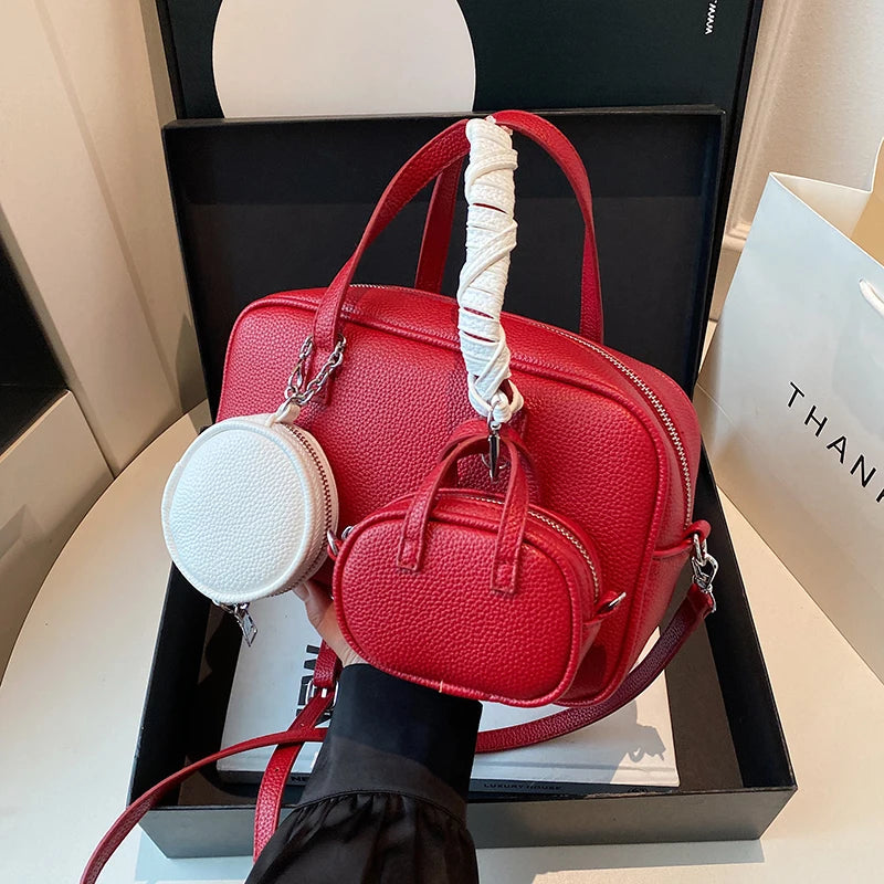 Casual Handbag 3-IN-1 Fashion Brand Messenger Bags for Women Pu Leather Crossbody Bag Lady Totes Large Capacity Travel Bag