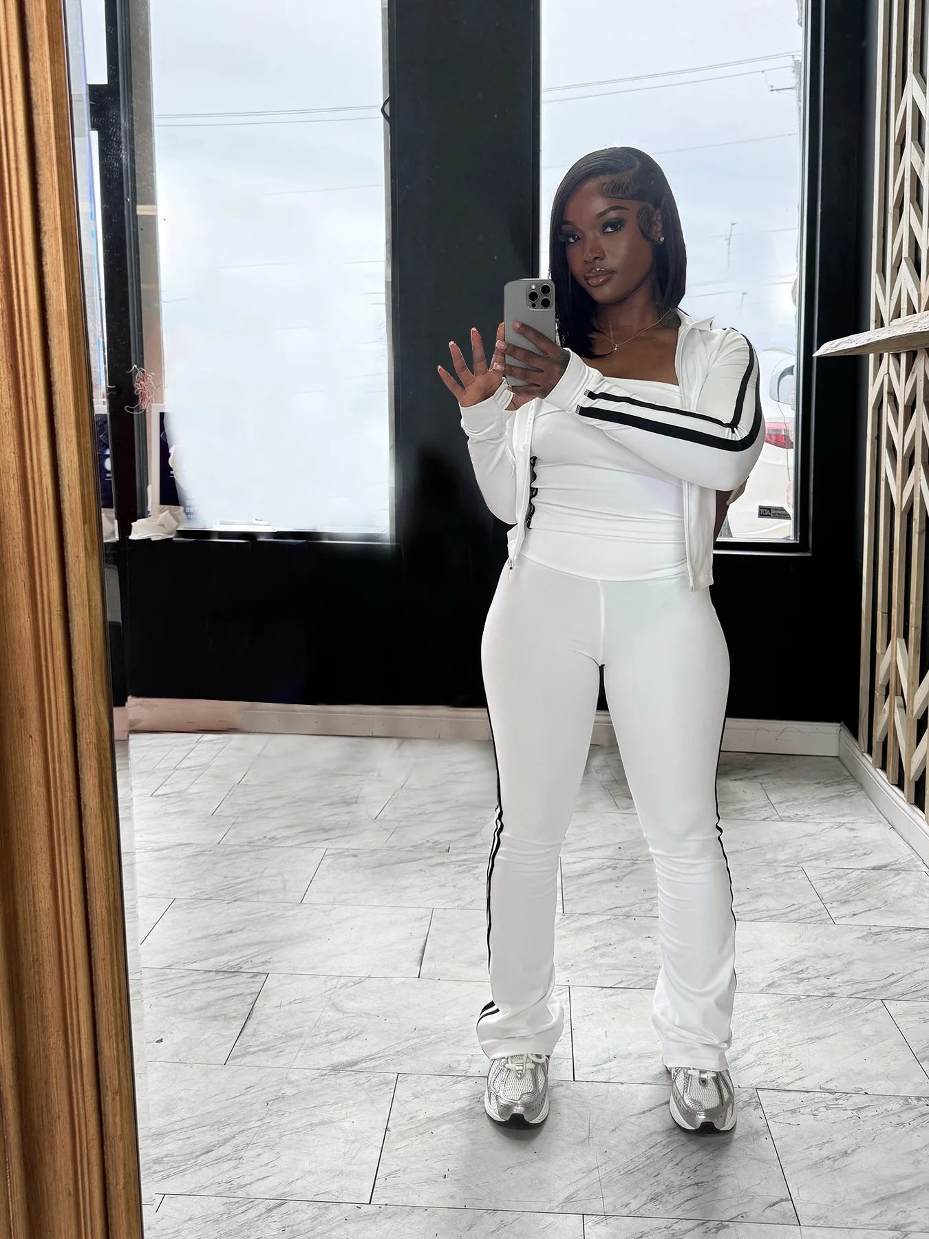 CM.YAYA Women's Set Long Sleeve Cargidan +strapless and Striped Pants Suit Three 3 Piece Set 2025 Street Active Outfit Tracksuit