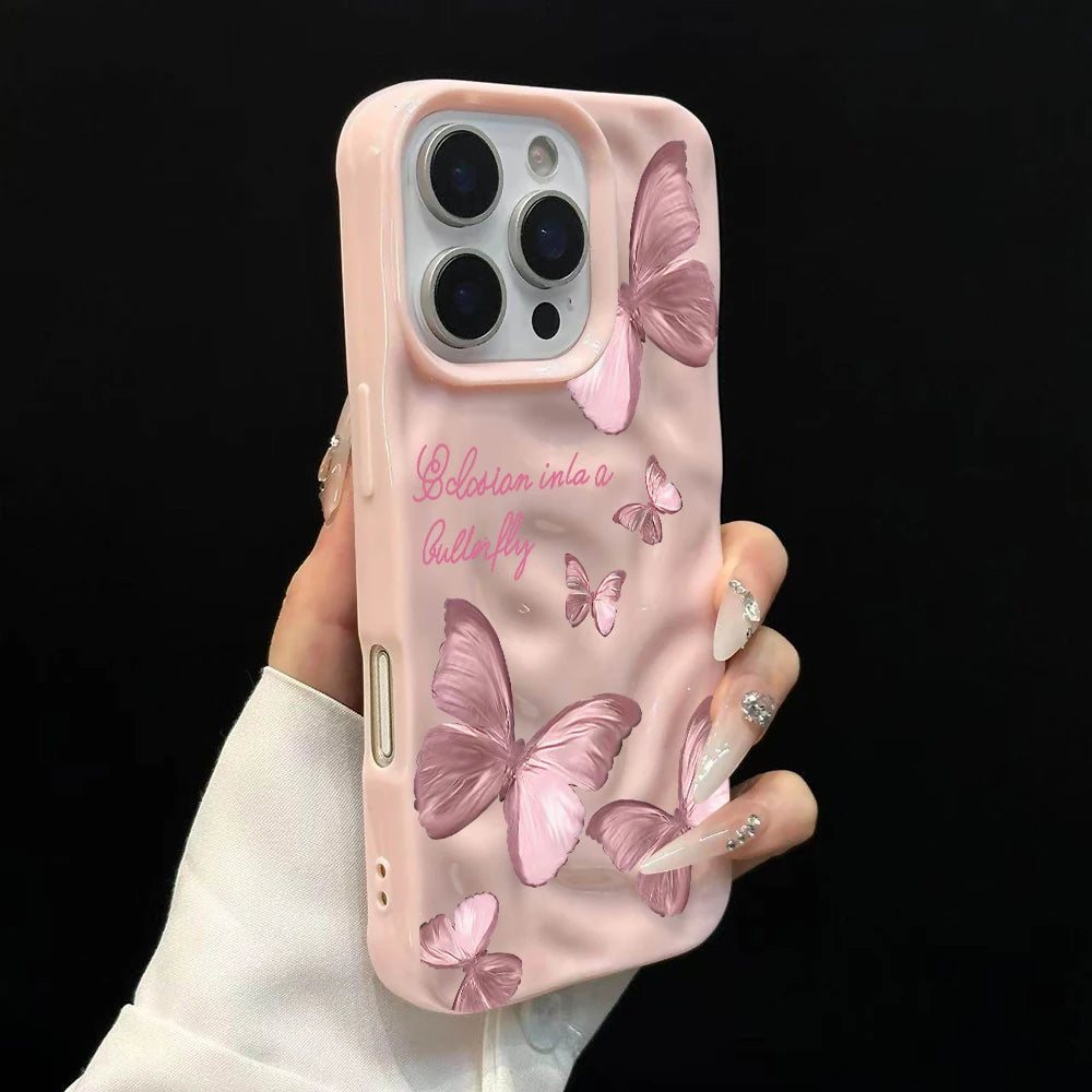 Luxury Butterfly Pattern Candy Color Phone Case For iPhone 17 Pro Max 16 17 14 13 Pro Max 13 12 11 Plus ShockProof Fashion Cover