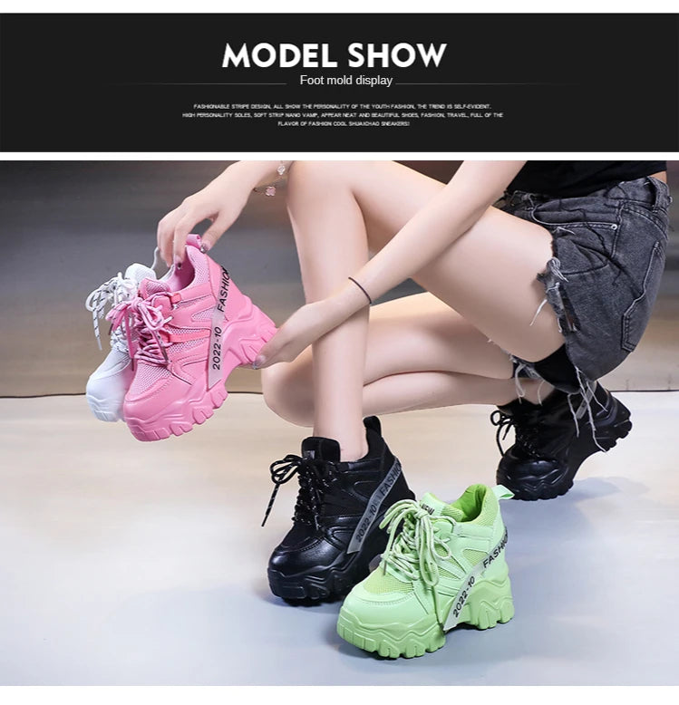 Comemore Women Sneakers Chunky Breathable Mesh Casual Shoes Platform Wedge Heels Sports Pink Shoe 2023 New Spring Autumn Fashion