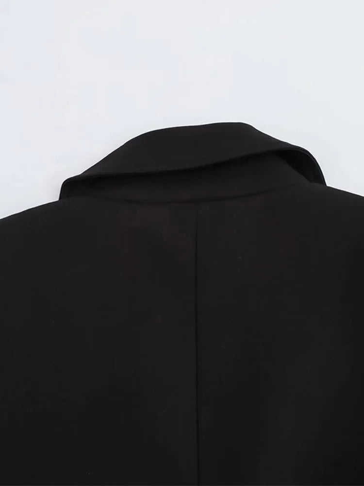 Retro Fashion Black Commute Professional Blazer Coats Deep V Shoulder Pads Suit Coat Jacket Women Waist Cinched Office Outwear