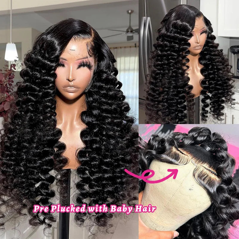 Loose Deep 13x6 Lace Front Human Hair Wig 30 40 Inches Brazilian Water Deep Wave 13x4 HD Lace Frontal Wig Curly Wigs For Women