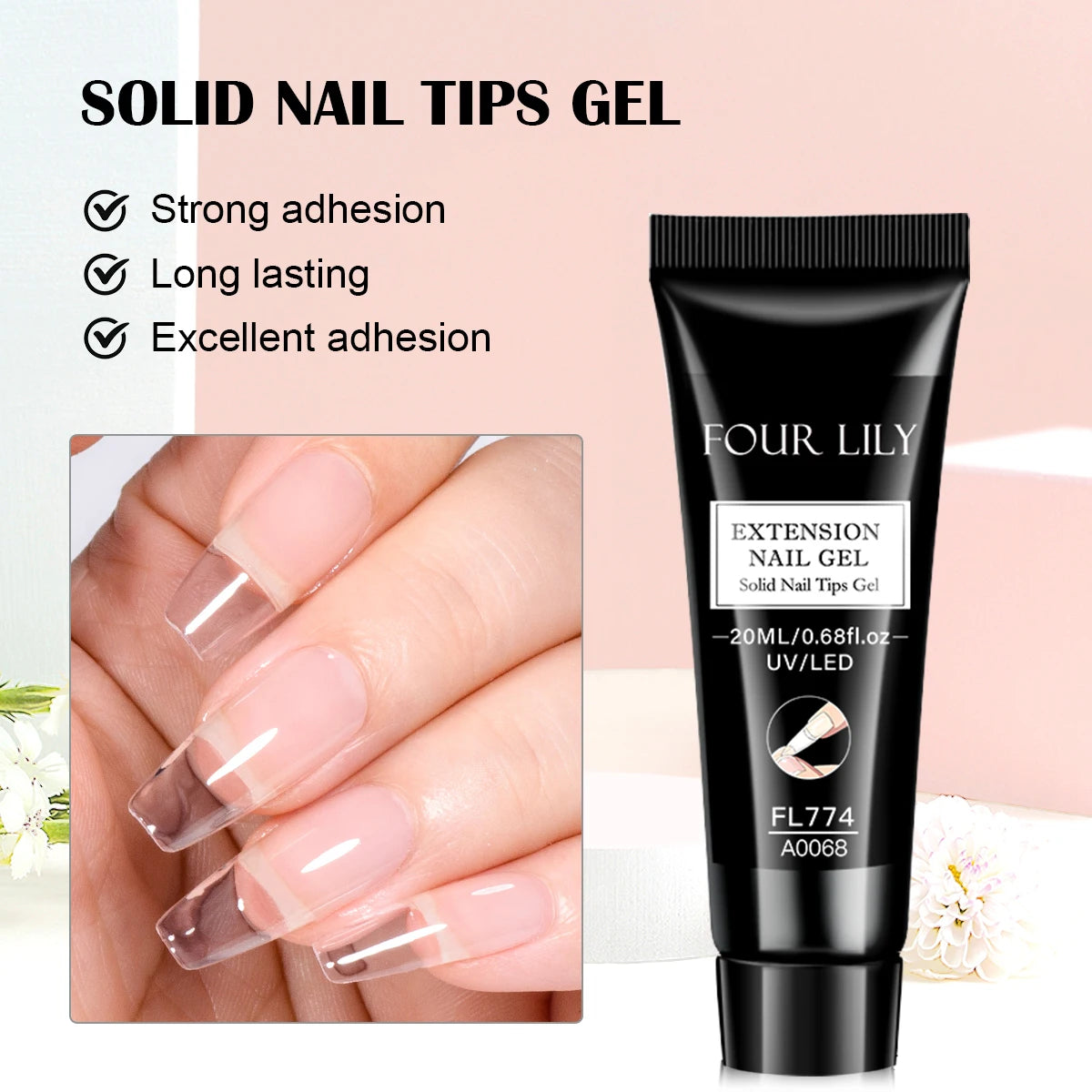 20ml Solid Nail Nail Tips Gel for Press On Nails, Adhesive 3 in 1 Nail Gel for Fake Nails, Super Strong Acrylic Nail Gel