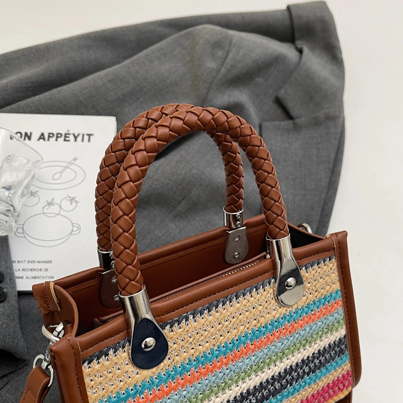 Designer Women Shoulder Bag Fashion Woven Handbag Purse Small Square Crossbody Bags 2025 Brand Straw Tote Bag Classic Ladies Bag