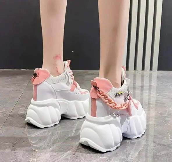 NEW Breathable Mesh 10CM Chunky Sneakers for Women Non Slip High Platform Sports Dad Shoes Woman Lace Up Thick Sole Casual Shoes