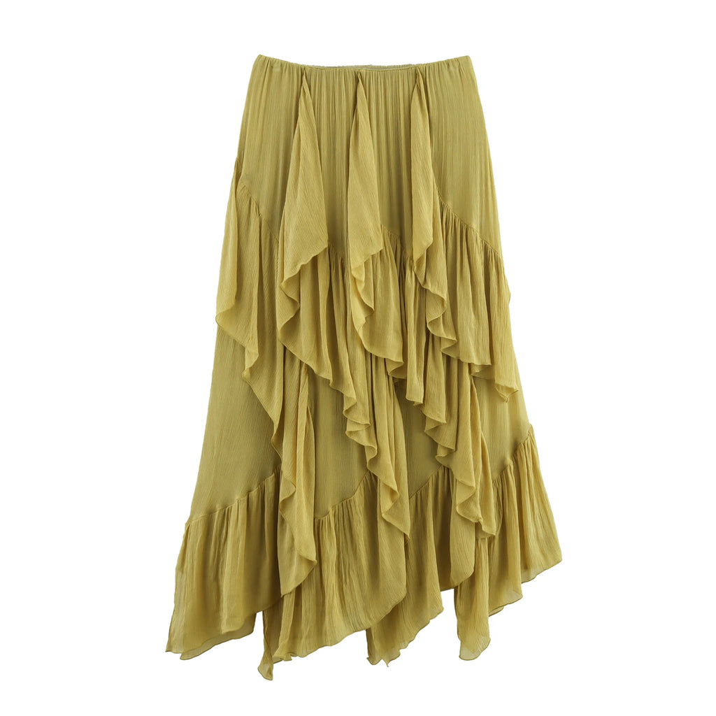 Irregular Ruffles Cake Skirt Pleated Cake Womens Skirt High Waist Faldas Mujer Japan Style Eleganr Skirts Spring Summer 2025