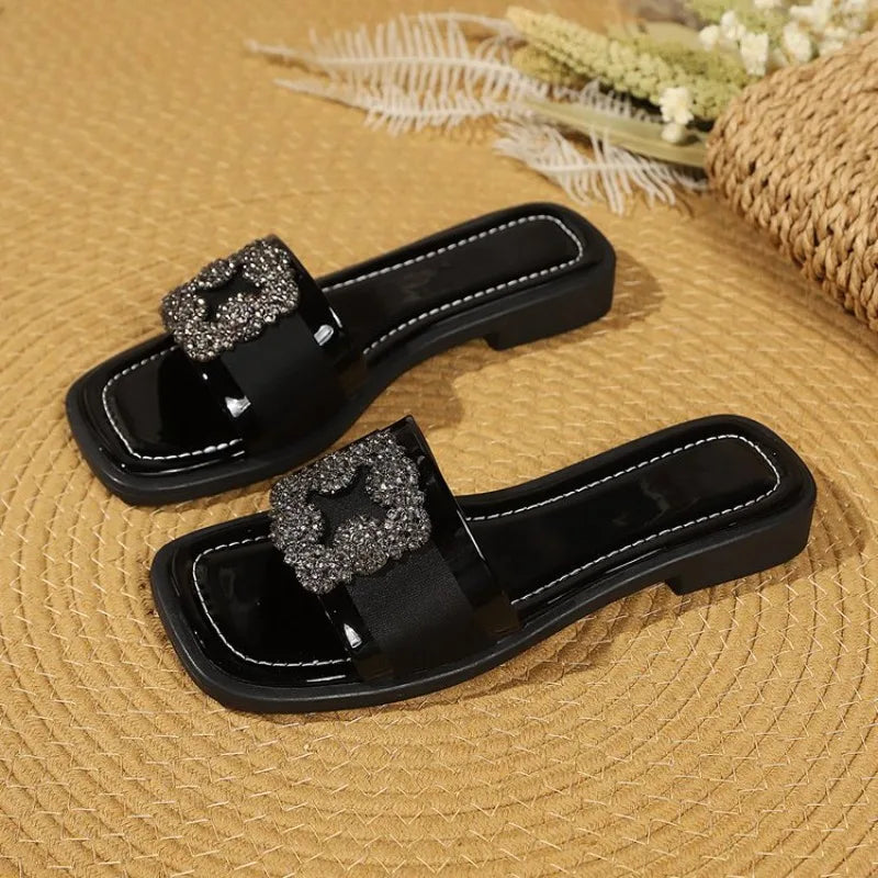 Women's 2026 Summer New Large Cool Slippers Flat Bottom Water Diamond External Slippers Cute Diamond Inlaid Shoulder Bag Set