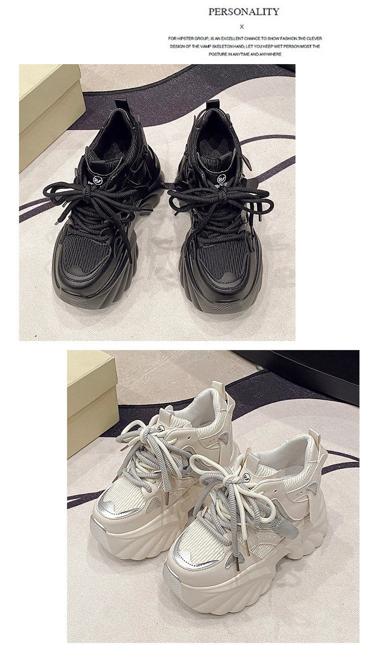 NEW Women Chunky Sneakers Internal 11CM High Platform Breathable Mesh Shoes Ladies Wedges Casual Shoes For Woman Sports Dad Shoe
