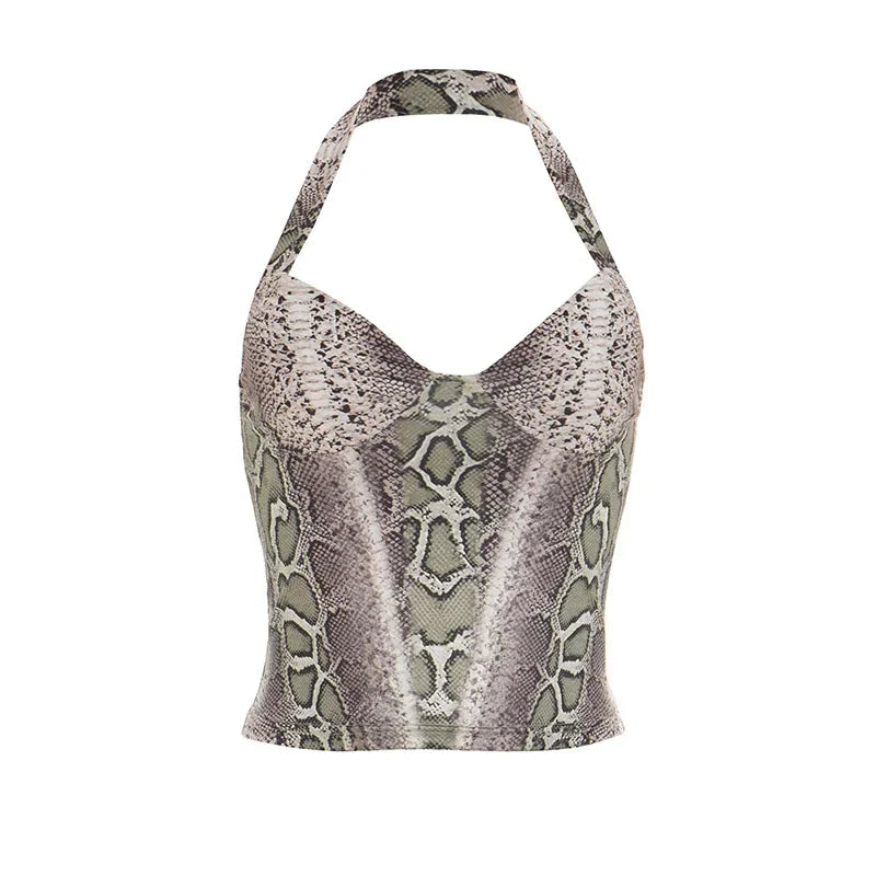 Sexy 2 Piece Short Sets Women Animal Print Summer Club Party Outfit Halter Backless Crop Top Shorts Two Piece Matching Set Gift